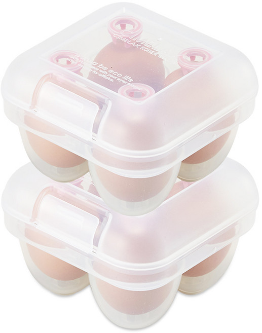 cimelax 4格雞蛋收納盒 固定雞蛋托設計 疊放不掉落 上鎖設計 Set 2個, 透明色