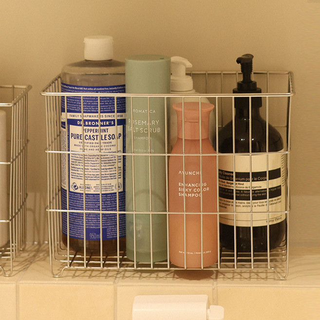 스테인리스 바스켓 304스텐 욕실 용품 수납바구니 Large, 실버, 1개