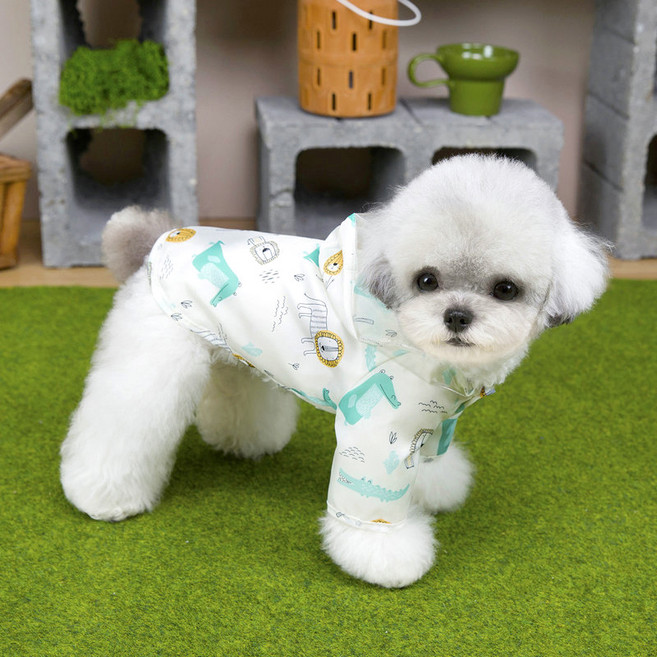 파스텔펫 반려동물 패턴 투명후드 우비, 화이트, 1개