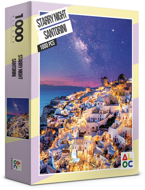 별밤의 산토리니 직소퍼즐, 1000피스, 혼합색상, 1개