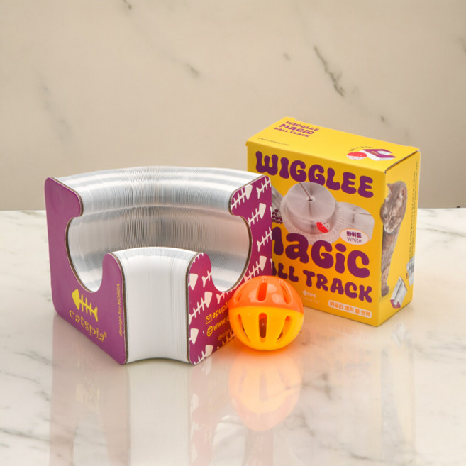 캐츠피아 고양이 모양이 변하는 아코디언 종이 스크래쳐 + 딸랑이 공 세트, 화이트, 1세트