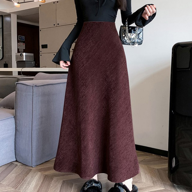 페이릿 여성용 허리밴딩 기모 안감 롱 스커트
