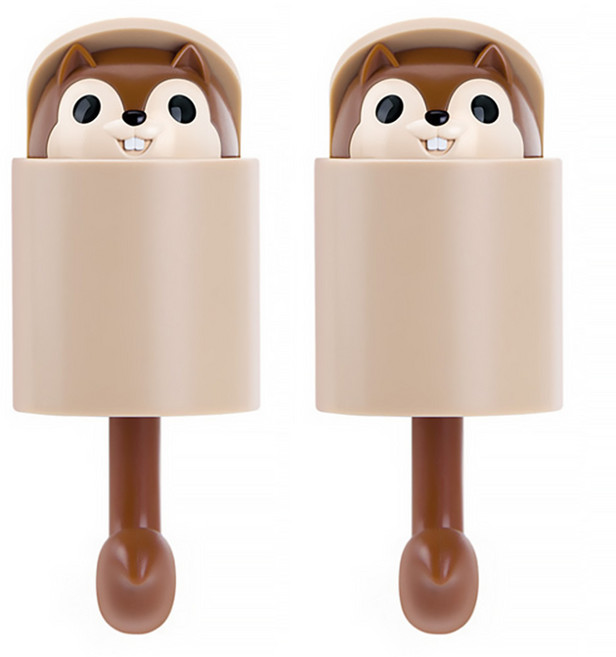 안야 다람쥐 뿅 후크 옷 우산걸이, 브라운, 2개