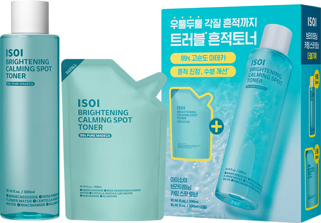 아이소이 브라이트닝 마데카소사이드 흔적 진정 토너 300ml + 리필 300ml 세트, 1세트
