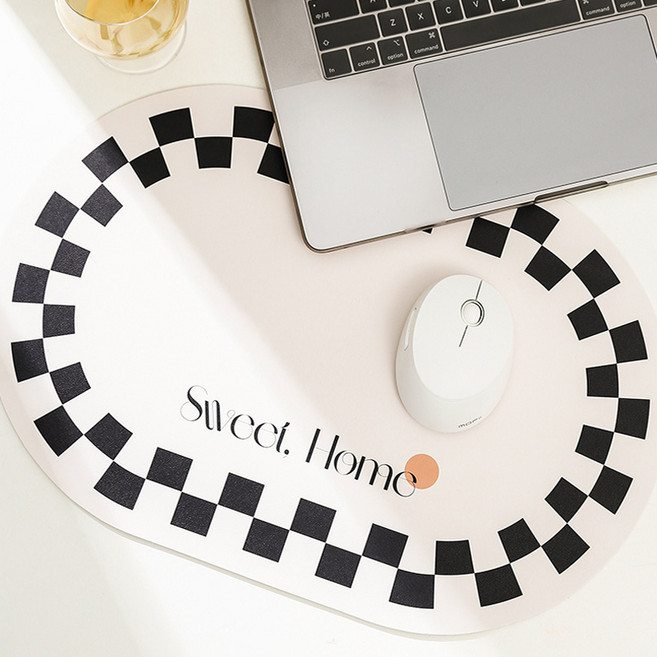 바다라 PU가죽 스윗홈 타원 테이블매트, 체커보드, 45 x 30 cm, 2개