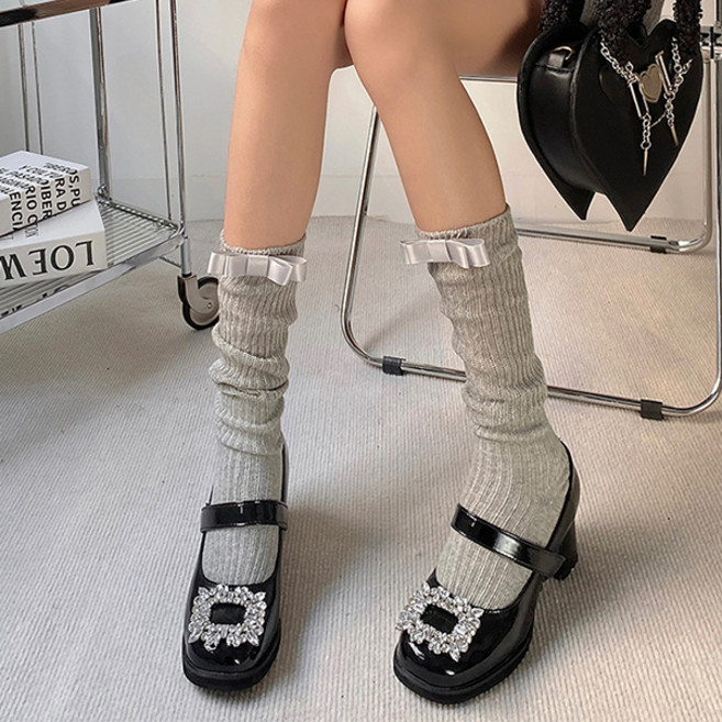 마더브띠 여성용 스퀘어 빅리본 발레코어 니삭스 양말 세트 MW012