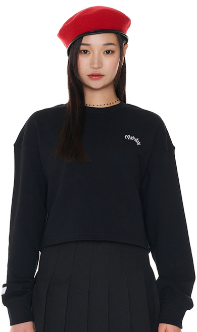 널디 여성용 컬시브 로고 크롭 스웻셔츠