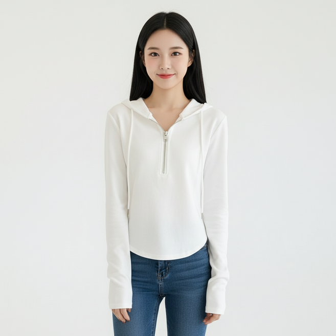 Marketpia 女款連帽拉鍊領長袖T恤