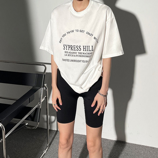 메이첼 여성용 힐로에 레터링 반팔 기본 티셔츠 10298