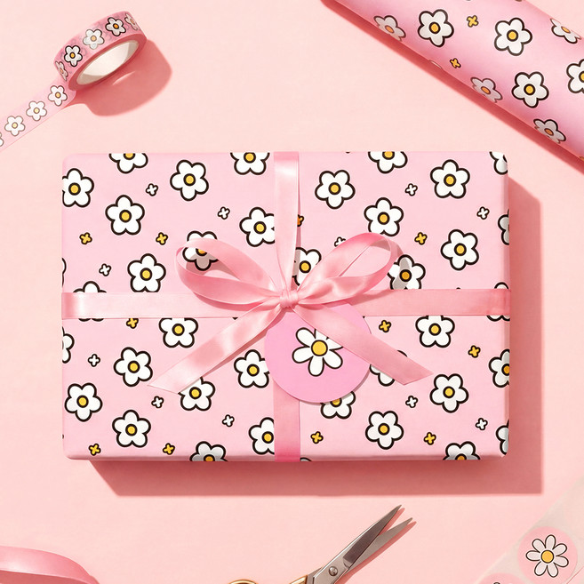 좋은기븐 종이롤 포장지 데이지데이, 핑크, 1개