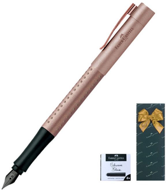 파버카스텔 그립 에디션 만년필 + 카트리지 6p, F, 로즈 코퍼(만년필), 흑색(카트리지)