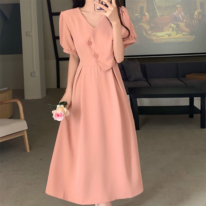 마켓에이 여성용 언발란스 투버튼 원피스 빅사이즈 포함