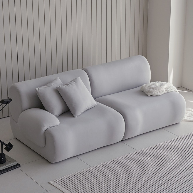 도모 웨이비 패브릭 3인용 소파 우형 + 쿠션 2p + 고이스 세트 방문설치, 라이트그레이