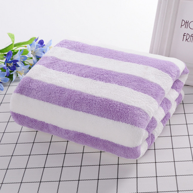무식이네 비치라인 스트라이프 대형 극세사 비치타올 70 x 140 cm, 퍼플, 1개