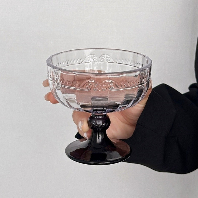 다파랑 빈티지 컬러 스템 고블렛 디저트 요거트볼 HJ1391, 블랙, 1개