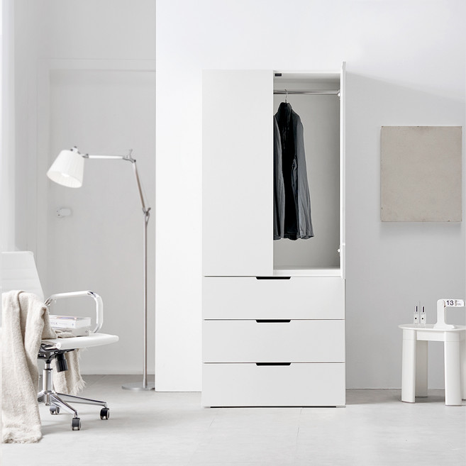 웰퍼니쳐 담우 3단 서랍형 800 옷장 방문설치, 화이트