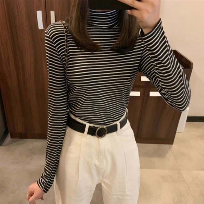 에어 여성용 스트라이프 폴라 긴팔티