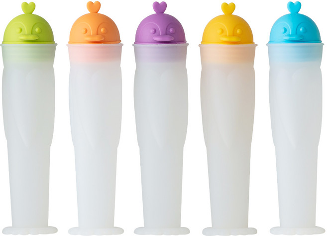 플라이토 실리콘 아이스크림틀 몰드 펭귄 5종 세트, 그린, 오렌지, 퍼플, 옐로우, 블루, 1세트