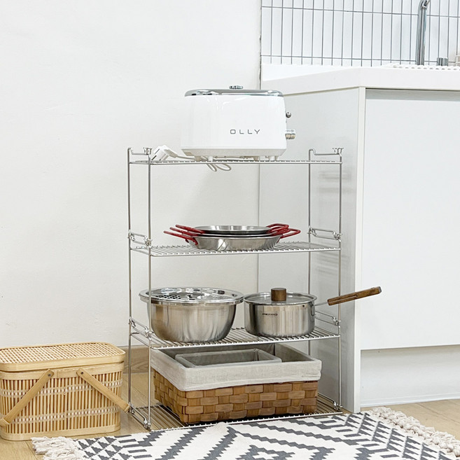 다용도 블록 철제주방선반 3p + 바닥판 세트, 실버, 1세트