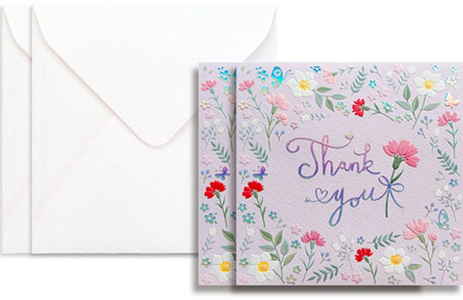 Angaenara 粉色康乃馨立體感謝卡 + 信封 2入, 2組, 粉紅色