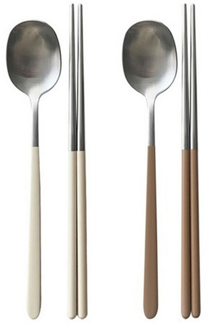 ACACIA HOME 304不鏽鋼現代餐具2件組, 象牙色 + 棕色, 1組, 湯匙 + 筷子