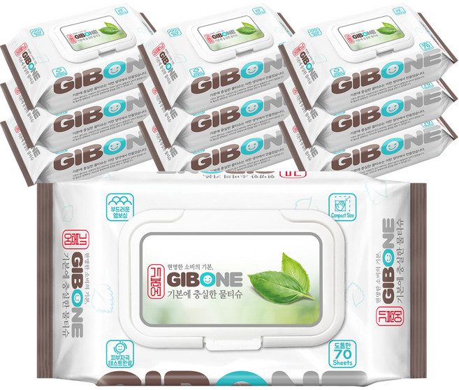 기본에 충실한 물티슈 캡형, 70매, 10개