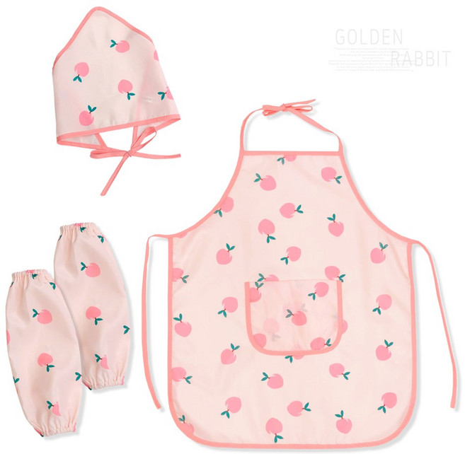 리틀래빗 아동용 어린이집 활동 앞치마 + 두건 + 토시 세트, 핑크