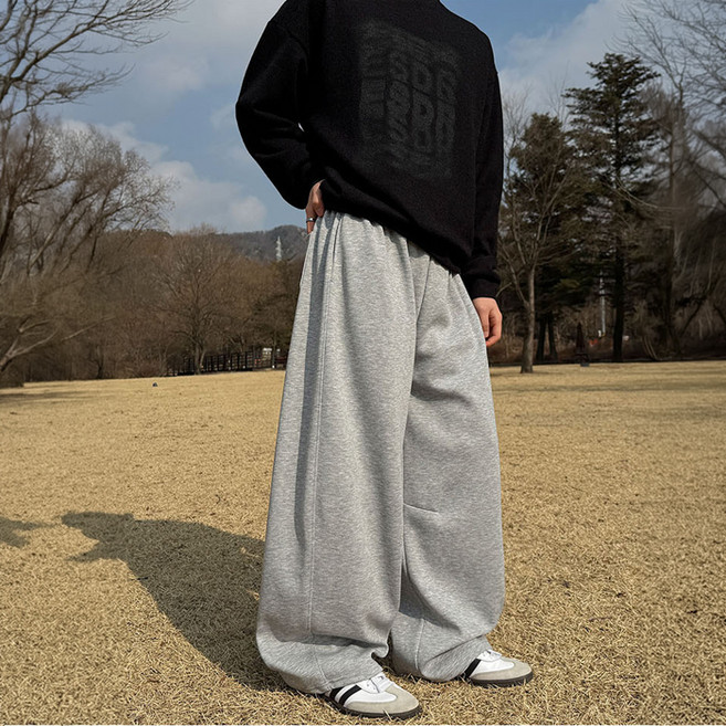 머시따 남녀공용 벨트 루프 커브드 와이드 팬츠