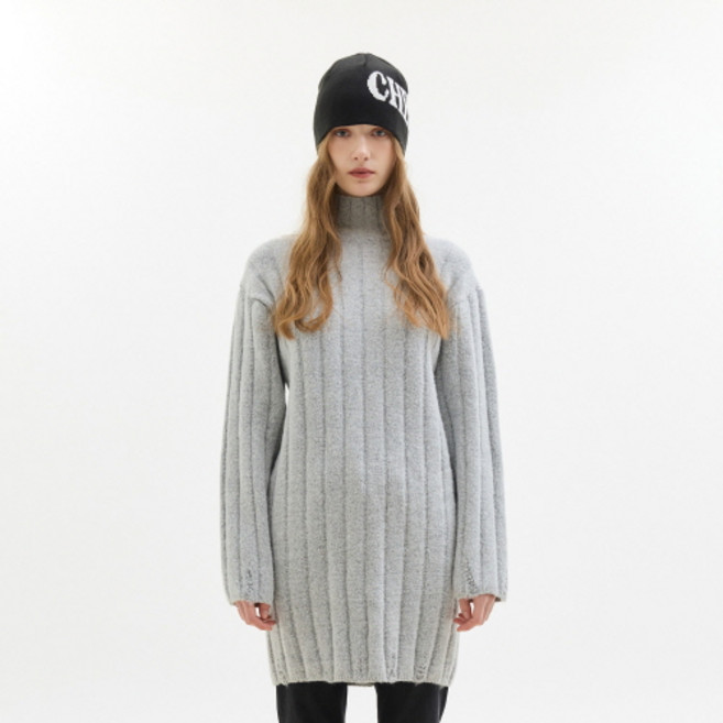 LARTIGENT LX DAMAGE KNIT DRESS, 灰色