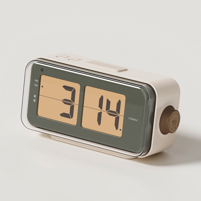 무아스 레트로 오토플립 알람 탁상시계, 모카베이지
