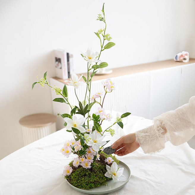 플라워트리 조화 벚꽃 화이트 수반, 혼합색상, 1개