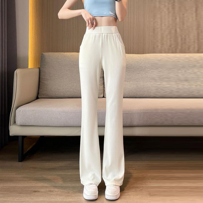 디멜디 여성용 하이웨스트 슬림핏 골지 활동 바지