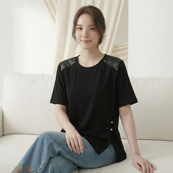 ATTERLIC 女款 Beo 鈕扣不對稱開衩短袖T恤 11753
