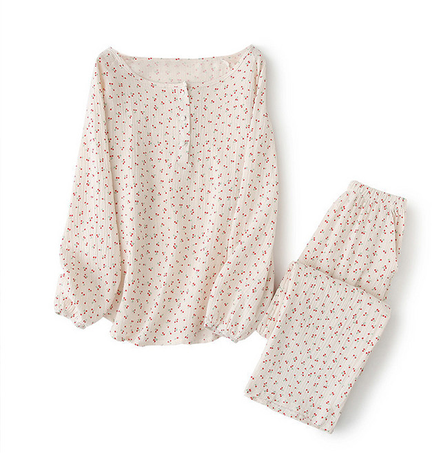 마른파이브 여성용 통기성 잠하다 리틀 체리 순면 잠옷 세트