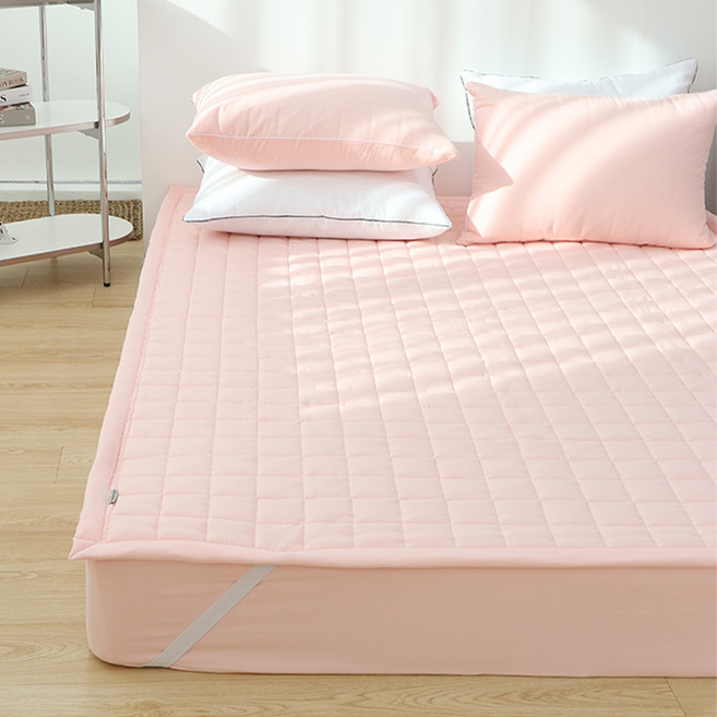 부드럽고 푹신한 워싱 고정밴드형 침대 패드, 핑크