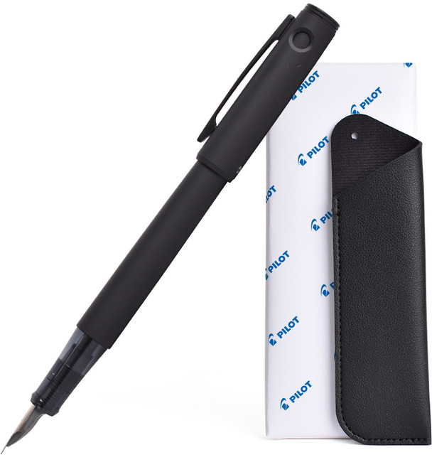 파이롯트 라이티브 만년필 + 가죽 펜케이스 + 선물포장 세트, F, 매트블랙