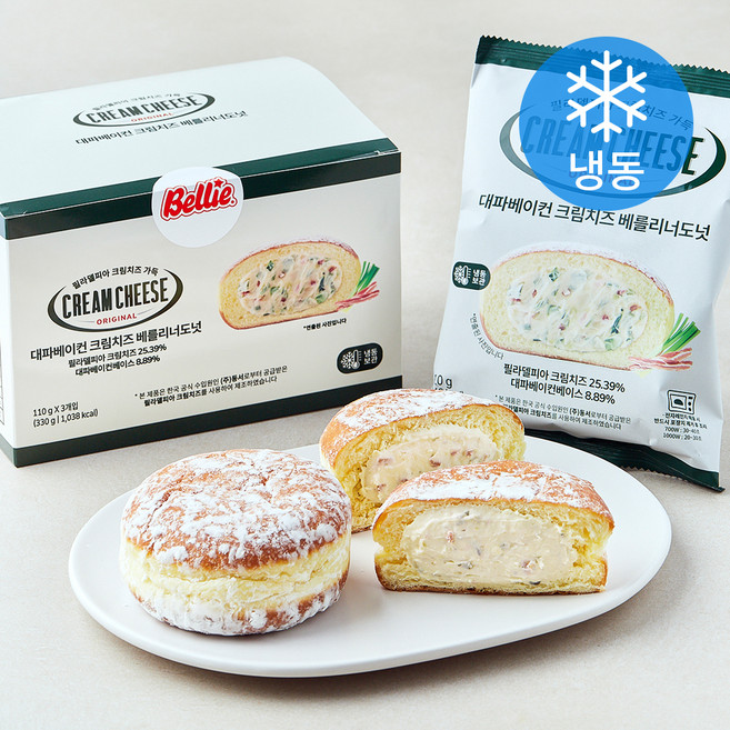 대파베이컨 필라델피아 크림치즈 베를리너 도넛 (냉동), 110g, 1개, 3개입
