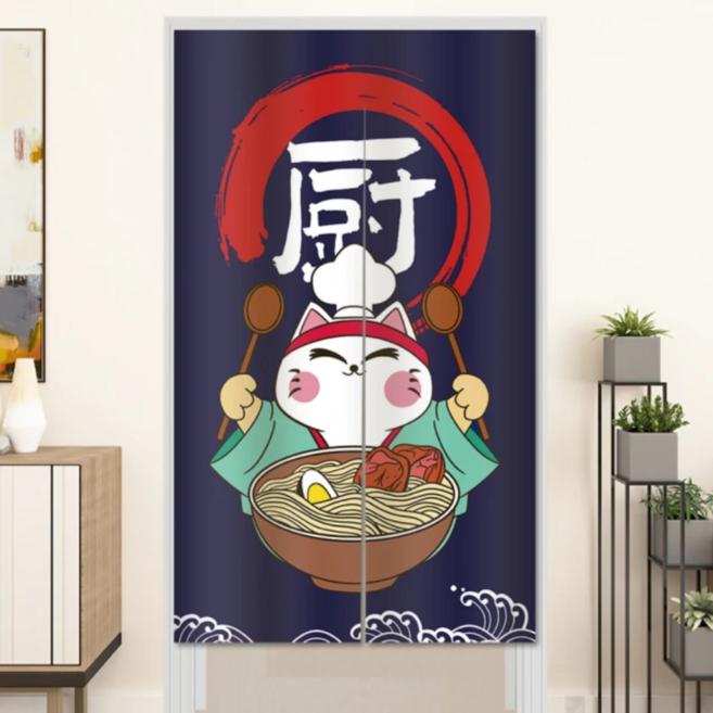 BonBon naturel 加厚穿桿式長門簾/裝飾簾, 魚豐肉富 藍色