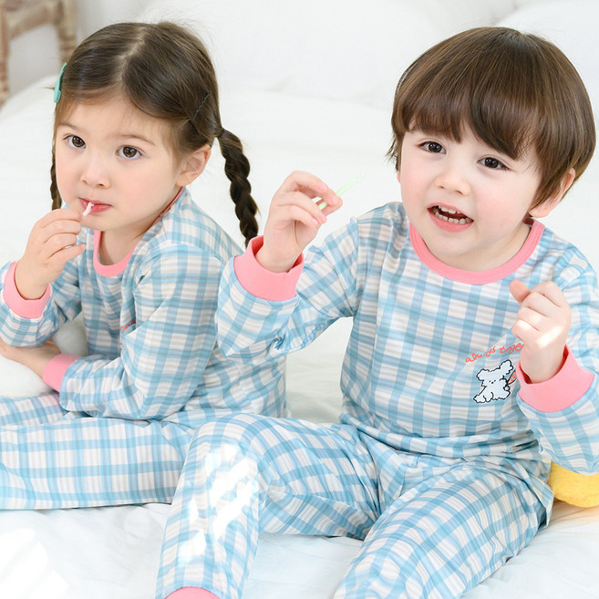 보누맘 아동용 플라워퍼피 체크 9부 자가드 실내복 상하의 세트
