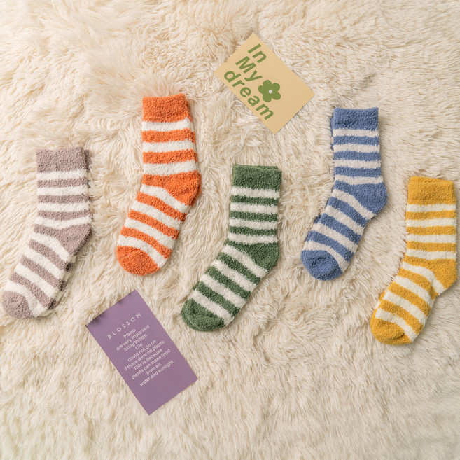 르미다 여성용 캐주얼 스트라이프 산모 수면 양말 5켤레 B세트