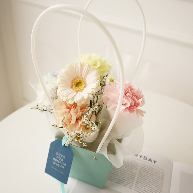 모리앤 생화 파스텔빛 가득한 카네이션 핸디박스, 혼합색상