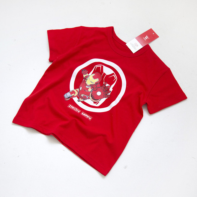 더블유 마블 아동용 통기성 아이언맨 캐릭터 반팔 티셔츠