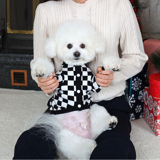 에이미러브즈펫 반려견 DE 체커 보드 니트, 블랙, 1개