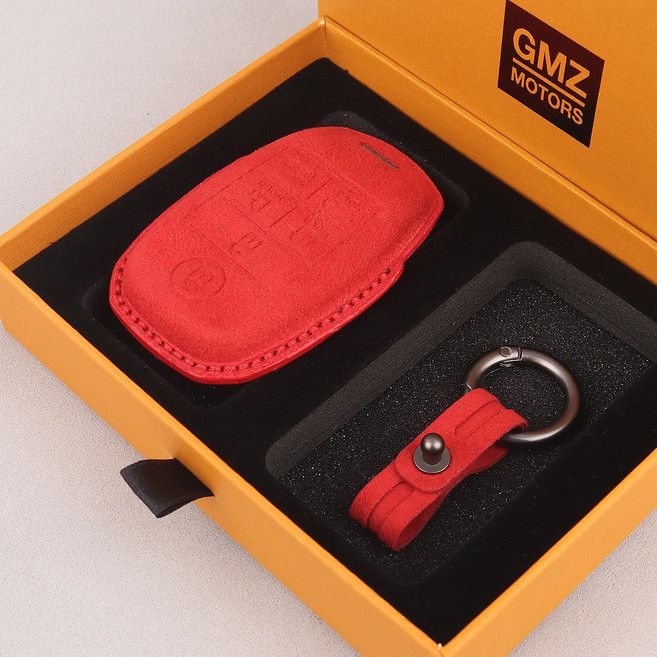 지엠지모터스 자동차 스마트 키케이스 호환 알칸타라 가죽, 레드, 기아 6버튼 KN03