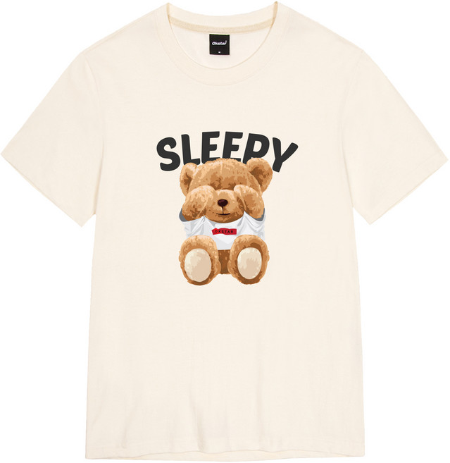 okstar 男女通用 Sleepy 泰迪熊短袖 T 恤 2TS003, 奶油色