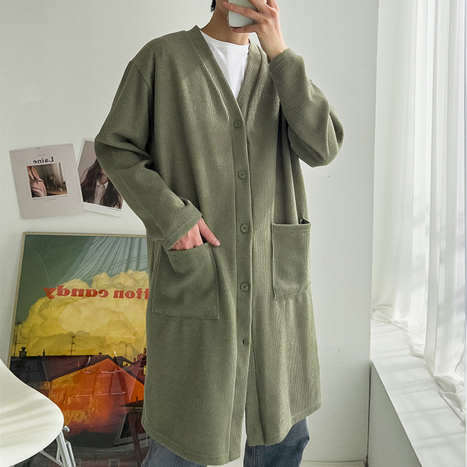 플레이즈 남성용 오픈 포켓 버튼 롱 가디건