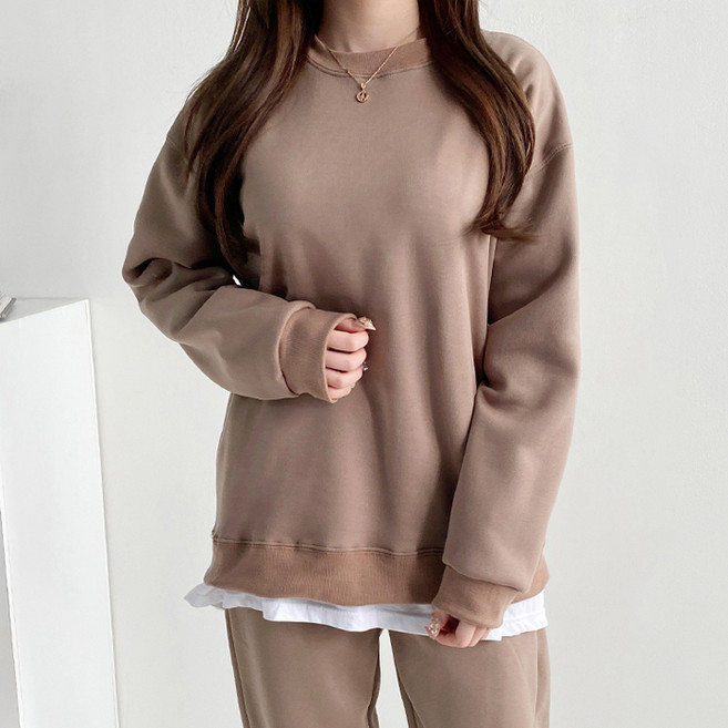 Yoonberry 女款刷毛日常寬鬆版長袖T恤 大學T