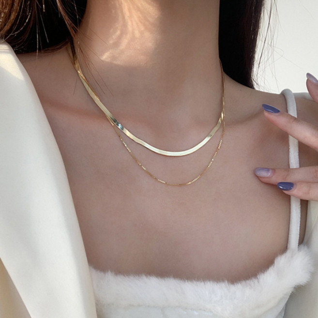 PEONIST 女性雙層蛇骨鏈疊戴項鍊