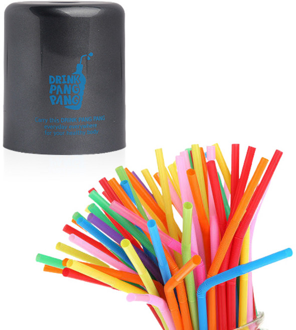 드링크팡팡 뚜껑 펀치 + 자바라 빨대 100p 세트, 블랙(펀치), 1세트