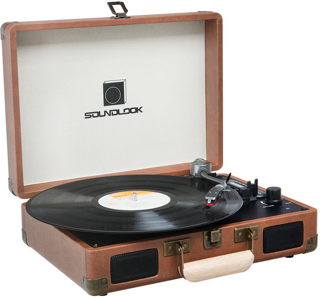 사운드룩 블루투스 가방형 LP 턴테이블, SLT-100BT, 브라운